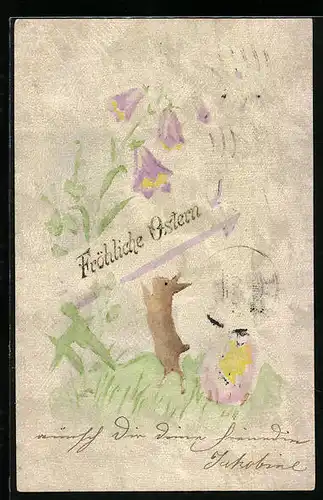 AK Osterhase im Grünen mit Blumen