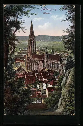 AK Freiburg i. B., Münster aus der Vogelschau