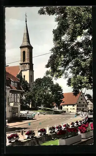 AK Bad Dürrheim i. Schwarzwald, Strassenpartie mit Kirche