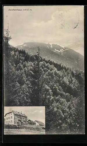 AK Belchen, Gasthof Belchenhaus, Blick zum Gipfel