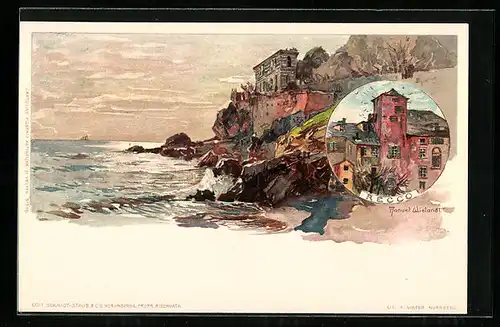 Künstler-AK Manuel Wielandt: Recco, Panorama, Ortspartie