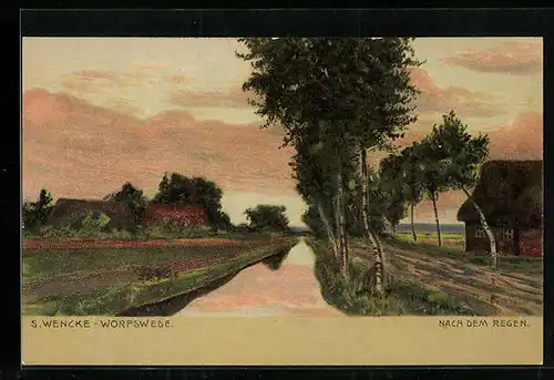 Künstler-AK Sophie Wencke: Worpswede, Landschaft nach dem Regen