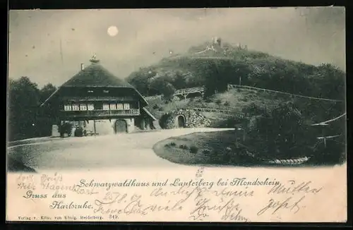 AK Karlsruhe, Gasthaus Schwarzwaldhaus und Lauterberg bei Mondschein