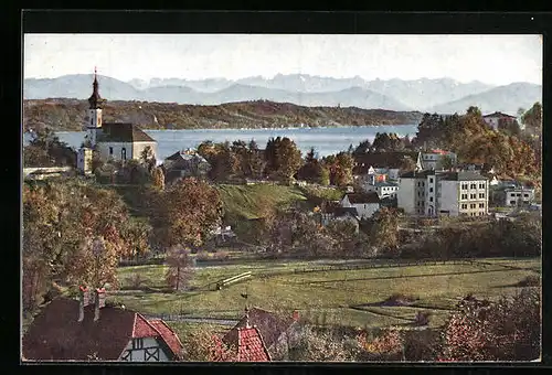 AK Starnberg /Starnberger See, Ortspartie gegen das Karwendel-Gebirge