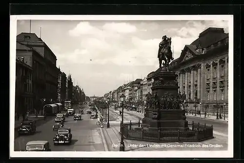 AK Berlin, Unter den Linden mit Denkmal Friedrich des Grossen