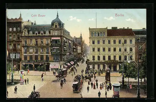 AK Berlin, Strassenpartie mit Cafe Bauer