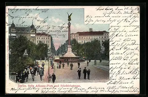 AK Berlin-Kreuzberg, Belle Alliance-Platz und Friedrichstrasse mit Denkmal