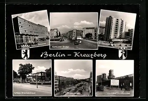 AK Berlin-Kreuzberg, Gedenk-Bibliothek, Kottbusser Strasse, Hochhaus am Kottbusser Tor, Oberbaumbrücke