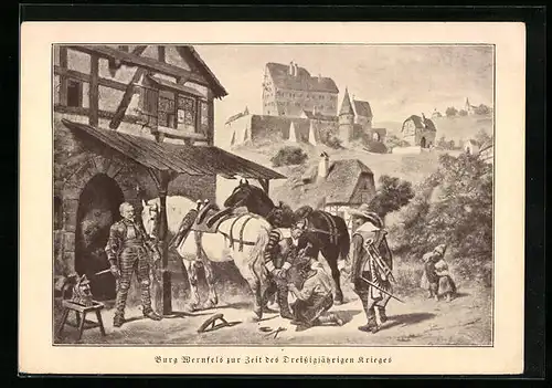 Künstler-AK Spalt /Mf., Burg Wernfels zur Zeit des Dreissigjährigen Krieges