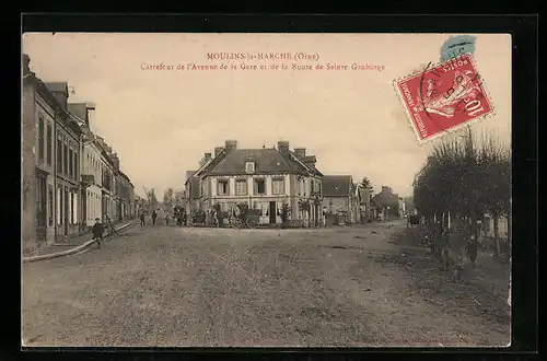 AK Moulins-la-Marche, Carrefour de l`Avenue de la Gare et de la Route de Sainte Gauburge