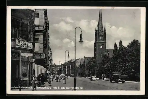 AK Berlin-Neukölln, Bergstrasse mit Magdalenenkirche