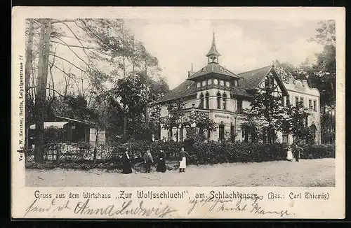 AK Berlin-Schlachtensee, Gasthaus Zur Wolfsschlucht am Schlachtensee