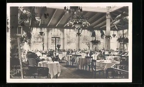 AK Berlin-Grunewald, Restaurant Rennbahn, Innenansicht