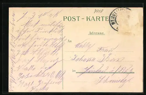 Künstler-AK Neu-Ulm, Kasernement des 12. Bayer. Inf. Rgt. Prinz Arnulf, Soldat mit Gewehr, Wappen