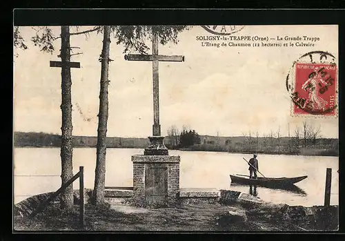 AK Soligny-la-Trappe, La Grande Trappe, L`Etang de Chaumon et le Calvire