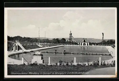 AK Mönchberg im Spessart, Schwimmstadion mit Sprungturm und Umkleidekabinen