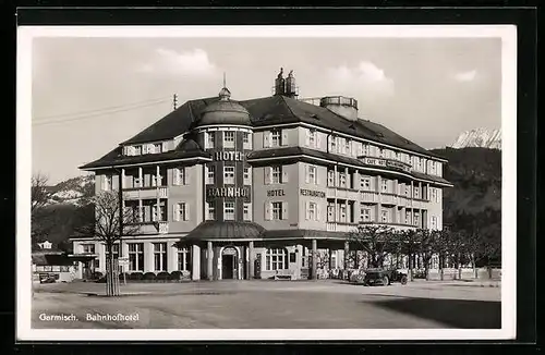 AK Garmisch-Partenkirchen, Blick auf das Bahnhofhotel