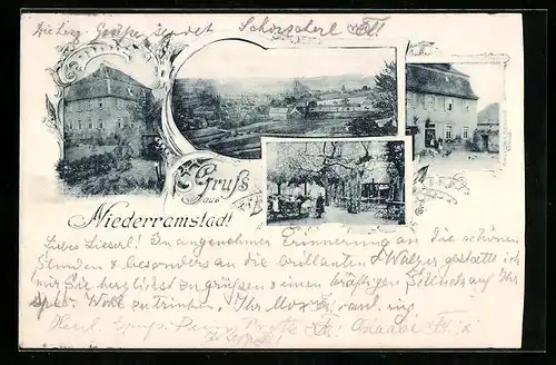 AK Niederramstadt, Ortsansicht, Gaststätte mit Gartenterrasse