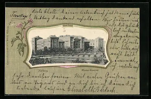 Passepartout-Lithographie Harburg, Blick zur Pionier-Kaserne