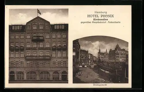 AK Hamburg, Hotel Phönix, Kirchenallee, Rödingsmarkt