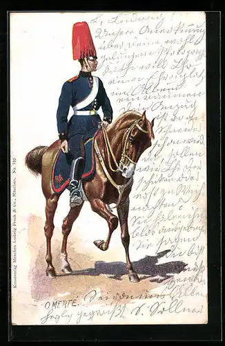 Künstler-AK O. Merte: Kavallerist mit roter Mütze zu Pferde