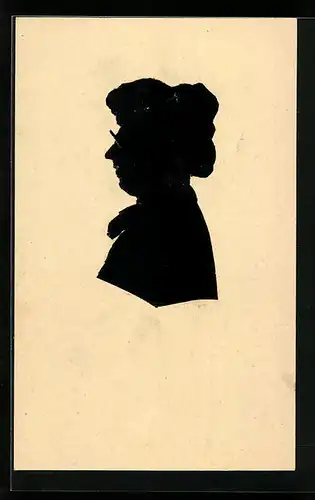 AK Dame mit Zwicker und Dutt, Scherenschnitt
