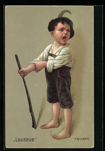 Künstler-AK Hermann Kaulbach: Lausbub mit Stecken