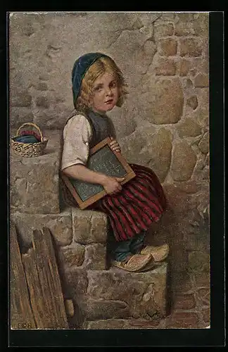 Künstler-AK Hermann Kaulbach: Gretel mit Schreibtafel