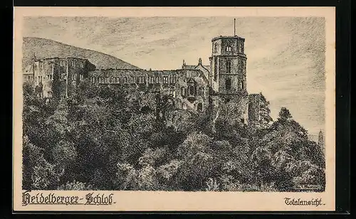 Künstler-AK Heidelberg, Schloss, Totalansicht