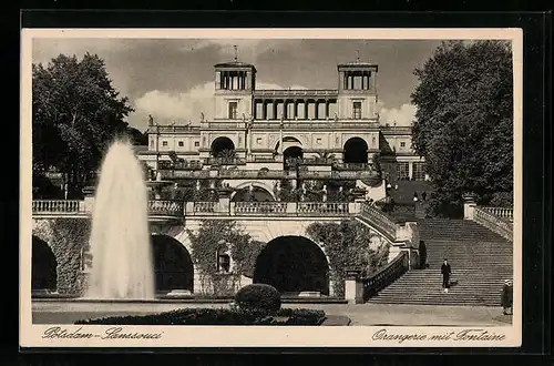 AK Potsdam, Schloss Sanssouci, Orangerie mit Fontaine