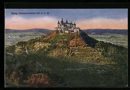 AK Bisingen, Burg Hohenzollern mit Umgebung aus der Vogelschau