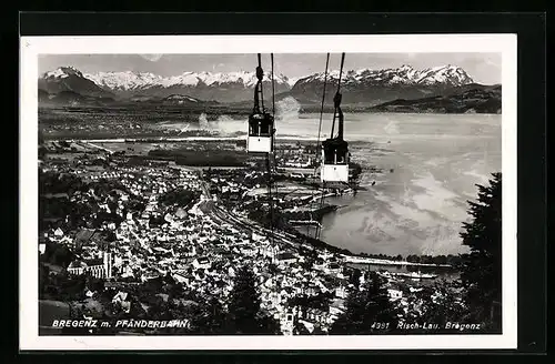 AK Bregenz, Ortsansicht mit Pfänderbahn