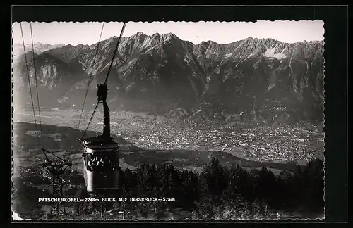 AK Innsbruck, Ortsansicht mit Patscherkofel und Seilbahn