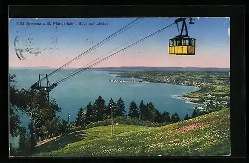 AK Bregenz a. B., Pfänderbahn mit Blick auf Lindau