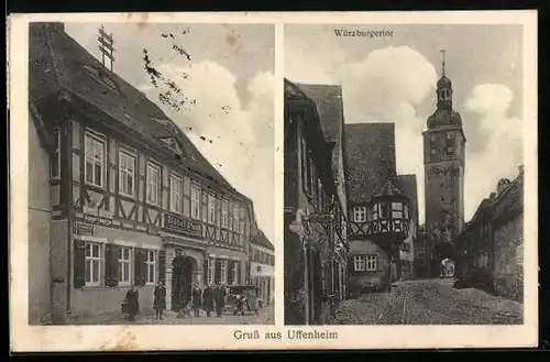 AK Uffenheim /Mttfr., Hotel Post Lina Neeser und Würzburgertor mit Strasse