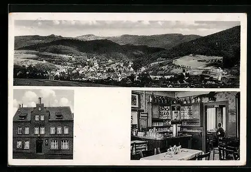 AK Adenau /Eifel, Gesamtansicht aus der Vogelschau, Gasthaus zur Sonne Jos. Floss