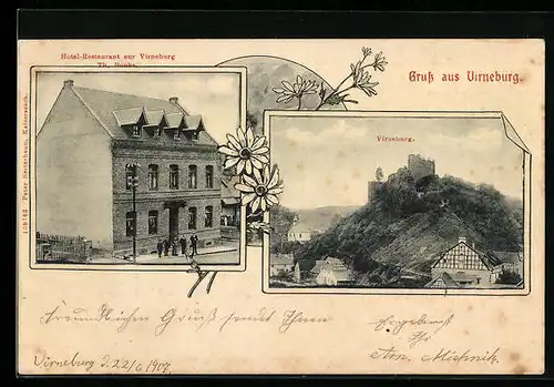 AK Virneburg, Teilansicht mit Burg, Hotel-Restaurant zur Virneburg Th. Boubs