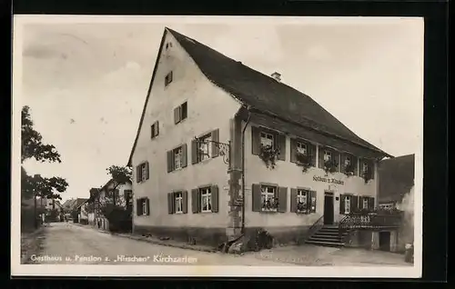 AK Kirchzarten /Baden, Gasthaus und Pension zum Hirschen H. Maier mit Strasse