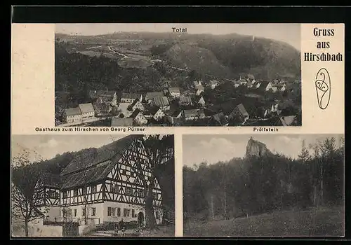 AK Hirschbach, Gasthaus zum Hirschen von Georg Pürner, Pröllstein, Totalansicht