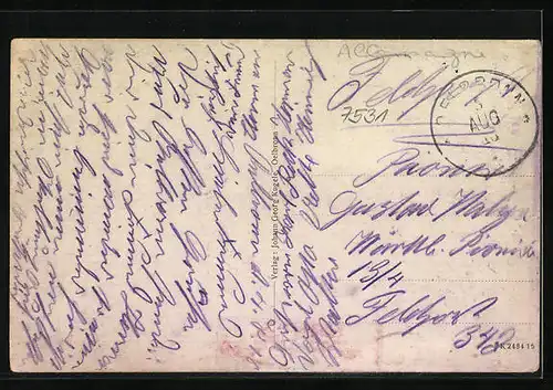 Lithographie Oelbronn, Ortsansicht, Bahnhof, Kirche, Rathaus u. Schulhaus