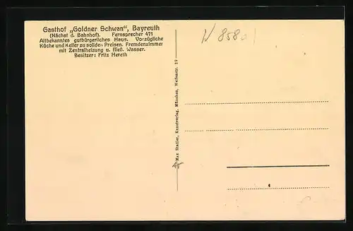 AK Bayreuth, Gasthof Goldner Schwan im Abendlicht