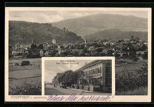 AK Schopfheim i. Wiesental, Ortsansicht, Bahnhof-Hotel, Bes.: Eduard Herbster