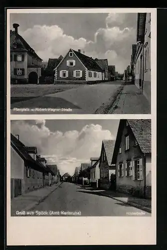 AK Spöck, Pfarrplatz und Robert-Wagner-Strasse, Hildastrasse