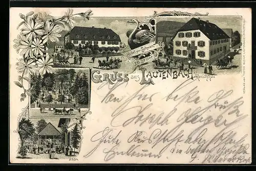 Lithographie Lautenbach i. Renchthal, Hotel zum Schwan von J. B. Sester