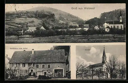 AK Weisweil, Gasthaus zum Adler, Kirche
