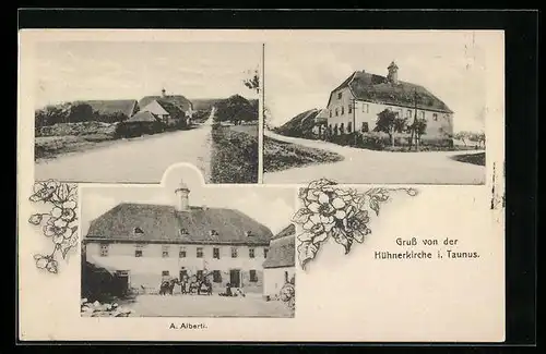 AK Hühnerkirche i. Taunus, Gehöft A. Alberti, Strassenpartie