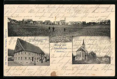 AK Dauchingen, Gasthaus zur Germania von J. Emminger, Kirche