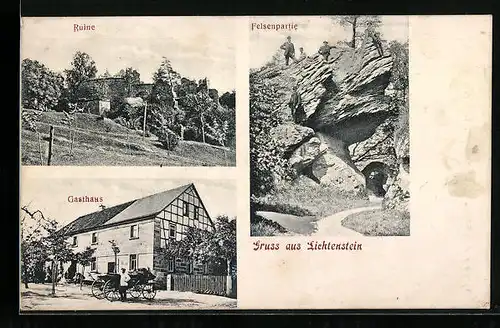 AK Lichtenstein, Ruine, Gasthaus, Felsenpartie