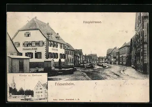 AK Friesenheim, Kirche mit Rathaus, Hauptstrasse