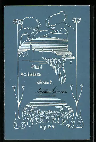 Künstler-AK Konstanz, Muli salutem dicunt 1904, Jugendstil